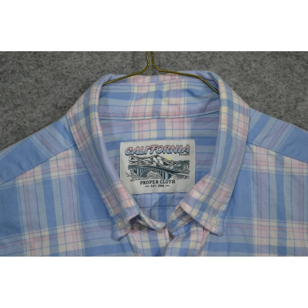 Proper Cloth Shirt Mens M Blue White California Plaid Button Long Sleeve $175+